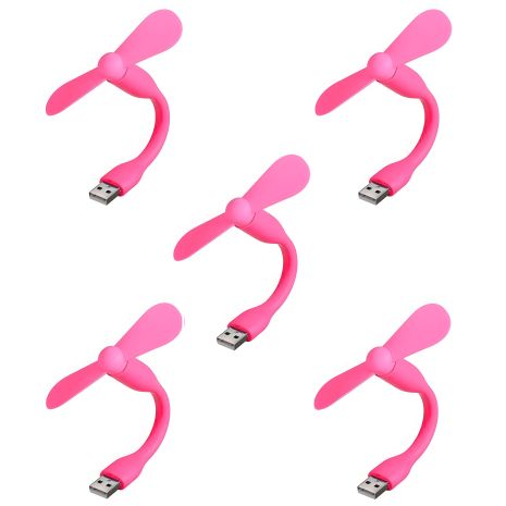Рожевий мобільний вентилятор USB, живлення від повербанка, ноутбука, комплект 5 шт.
