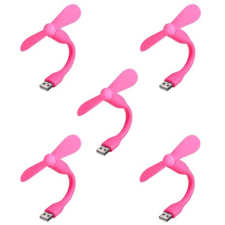 Мобильный вентилятор USB розовый, от повербанка, ноутбука, комплект 5шт