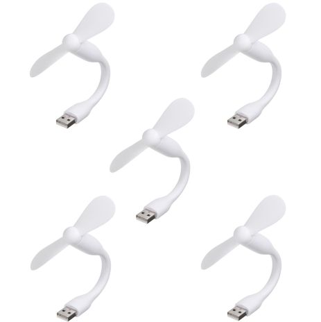 Мобильный вентилятор USB белый, от повербанка, ноутбука, комплект 5шт