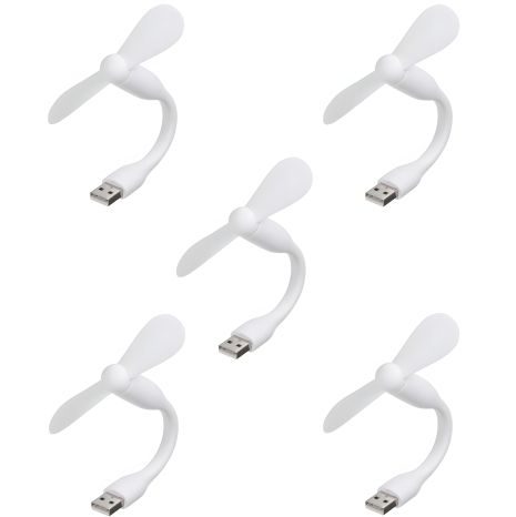 Мобільний вентилятор USB білий, від повербанку, ноутбука, комплект 5шт