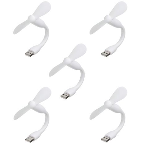 Мобильный вентилятор USB белый, от повербанка, ноутбука, комплект 5шт