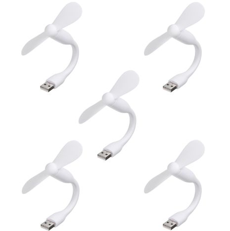 Мобильный вентилятор USB белый, от повербанка, ноутбука, комплект 5шт