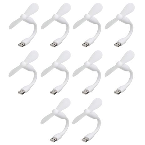 Мобильный вентилятор USB белый, от повербанка, ноутбука, комплект 10шт