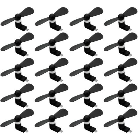 Мобільний вентилятор MicroUSB чорний, від телефону, повербанка, ноутбука, комплект 50шт, із тихою роботою