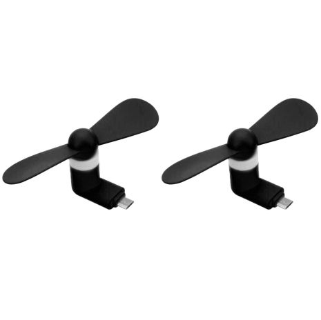 Мобильный вентилятор MicroUSB черный, от телефона, повербанка, ноутбука, комплект 2шт