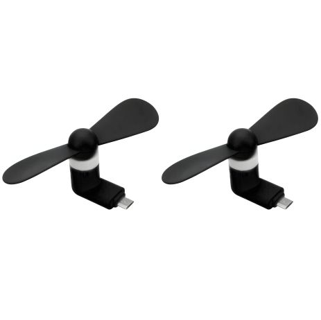 Черный мобильный вентилятор MicroUSB, для телефона, повербанка, ноутбука, набор 2 шт