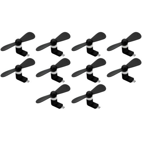 Комплект з 10 штук мобільних вентиляторів MicroUSB чорного кольору для телефонів, повербанків, ноутбуків