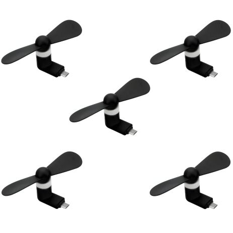 Черный мобильный вентилятор MicroUSB, для телефона, повербанка, ноутбука, набор 5 шт