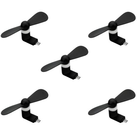 Комплект з 5 мобільних вентиляторів MicroUSB (чорних) для телефону, повербанка, ноутбука