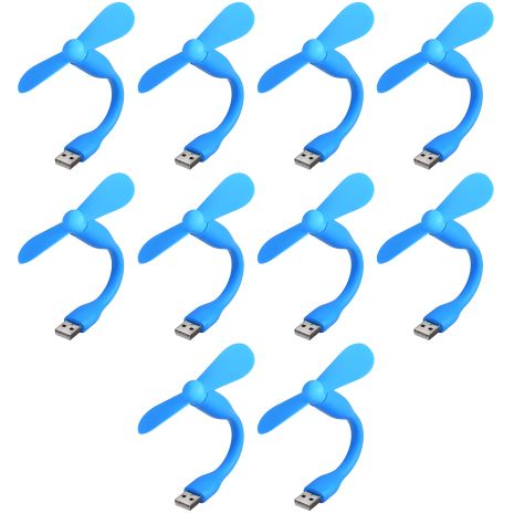 Комплект 10шт: мобильный вентилятор синего цвета с USB, ноутбук, повербанк