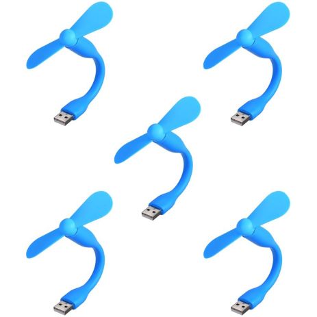Мобильный вентилятор USB синий, от повербанка, ноутбука, комплект 5шт