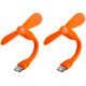 Мобильный вентилятор USB оранжевый, от повербанка, ноутбука, комплект 2шт