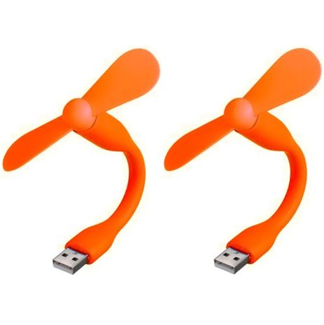Мобильный вентилятор USB оранжевый, от повербанка, ноутбука, комплект 2шт