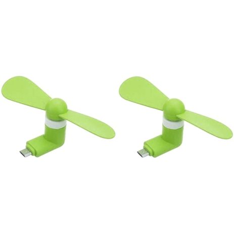 Мобильный вентилятор MicroUSB зеленый, от телефона, повербанка, ноутбука, комплект 2шт