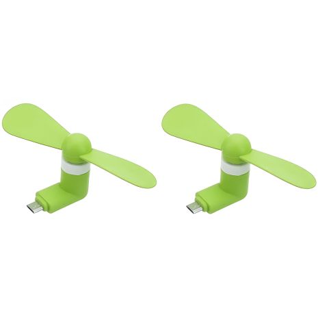 Мобільний вентилятор MicroUSB зелений, з телефона, повербанка, ноутбука, комплект 2шт