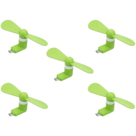 Мобильный вентилятор MicroUSB зеленый, от телефона, повербанка, ноутбука, комплект 5шт