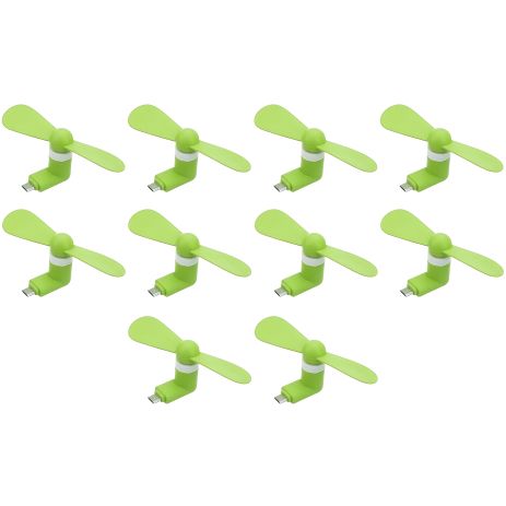 Зеленый мобильный вентилятор MicroUSB, для телефона, повербанка, ноутбука, набор 10 шт