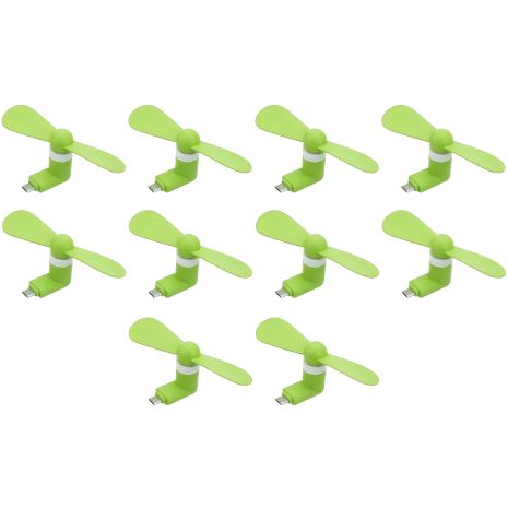 Зелений мобільний вентилятор MicroUSB від телефону, повербанка, ноутбука, комплект 10шт