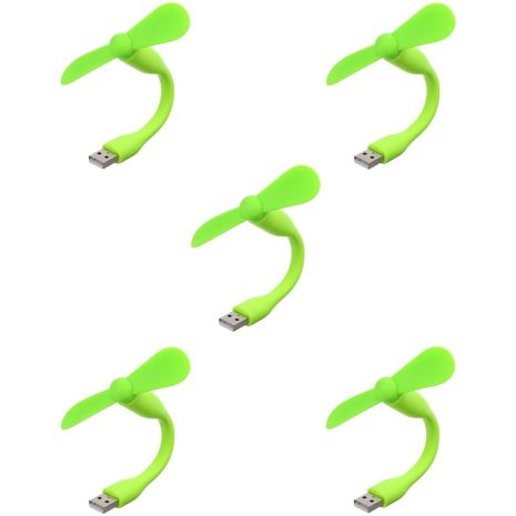 Мобильный вентилятор USB зеленый, от повербанка, ноутбука, комплект 5шт