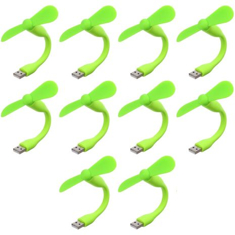 Мобильный вентилятор USB зеленый, от повербанка, ноутбука, комплект 10шт