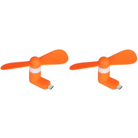 Мобільний вентилятор MicroUSB помаранчевий, від телефону, повербанка, ноутбука, 2шт