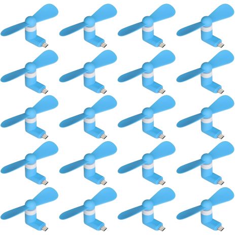 Мобільний вентилятор MicroUSB синій, від телефону, повербанка, ноутбука, комплект 100шт для прохолоди