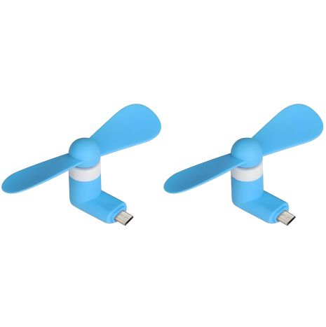 Мобільний вентилятор MicroUSB синій, від телефону, повербанка, ноутбука, 2шт