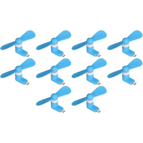 Мобильный вентилятор MicroUSB синий, от телефона, повербанка, ноутбука, комплект 10шт