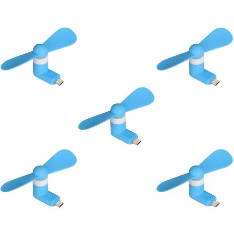 Комплект з 5-ти мобільних вентиляторів microUSB, синій