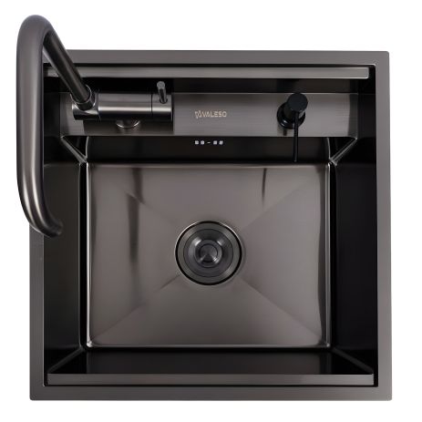 Мийка кухонна CM 50*50 прихована PVD чорна VALESO Handmade (змішувач в комплекті)