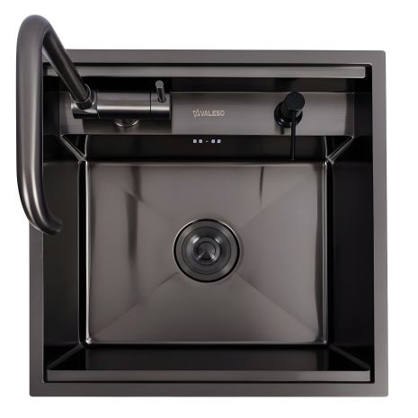 Мийка кухонна CM 50*50 прихована PVD чорна VALESO Handmade (змішувач в комплекті)