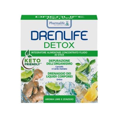 Пищевая добавка для выведения токсинов Drenlife Detox с ароматом лайма и имбиря, 30 стиков по 10 мл