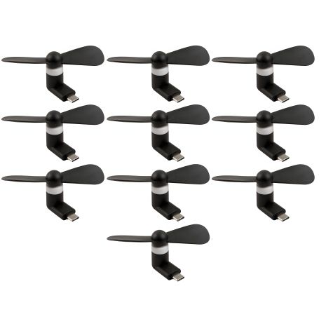 Мобільний вентилятор Type-C чорний, від телефону, повербанка, ноутбука, комплект 10шт