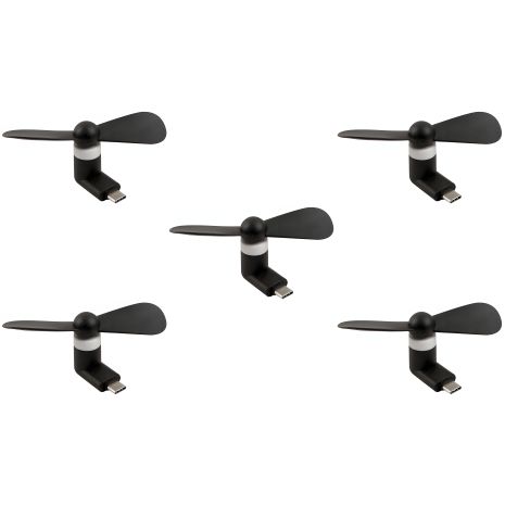 Мобільний вентилятор Type-C чорний, для телефону, повербанка, ноутбука, комплект 5шт