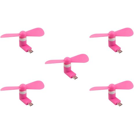 Мобільний вентилятор Type-C рожевий, від телефону, повербанка, ноутбука, комплект 5шт