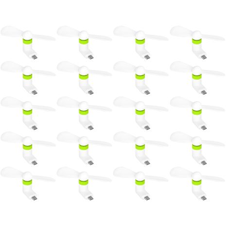 Мобильный вентилятор Type-C бело-зеленый, от телефона, повербанка, ноутбука, комплект 20шт