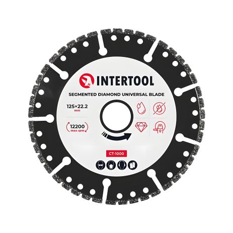 Универсальный сегментный алмазный диск, 125 мм, 16-18%, 12200 об/мин INTERTOOL CT-1000 Универсальный сегментный алмазный диск, 125 мм, 16-18%, 12200 об/мин INTERTOOL CT-1000