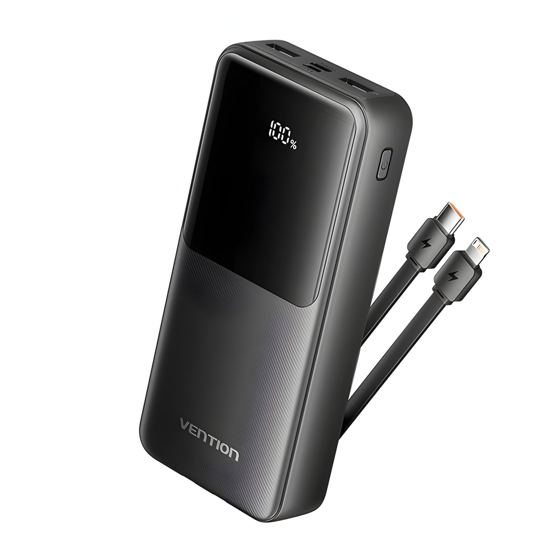 Повербанк Vention 20000mAh, Micro-USB, Type-C, USB-A, USB-A, with Built-in Type-C and Lightning Cables, 22.5W, LED Display, Black Повербанк Vention 20000mAh, Micro-USB, Type-C, USB-A, USB-A, with Built-in Type-C and Lightning Cables, 22.5W, LED Display, Black