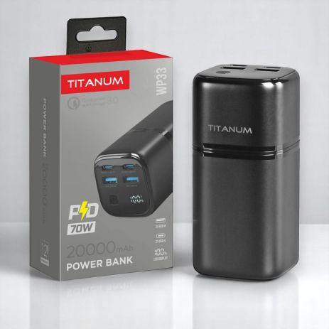 Повербанк TITANUM WP33 20000mAh PD70W QC3.0 2xUSB-C LED-дисплей с фонариком черный (TPB-WP33-B)