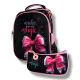 Шкільний рюкзак для дівчаток, каркасний, принт Бантик, чорний, три відділення