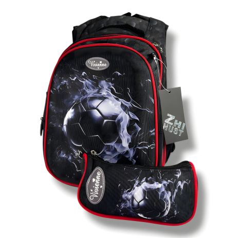 Рюкзак для школы для мальчиков 6–9 лет с принтом Мячик и пеналом, черный