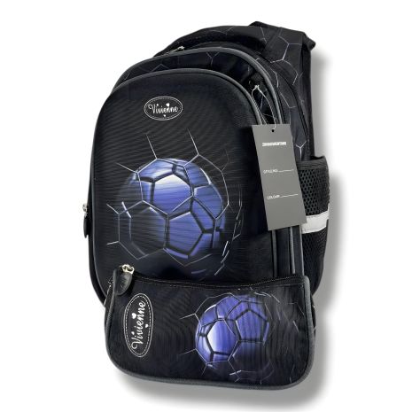 Чорний шкільний рюкзак для хлопчиків 6-9 років, з пеналом, принт "М'ячик"