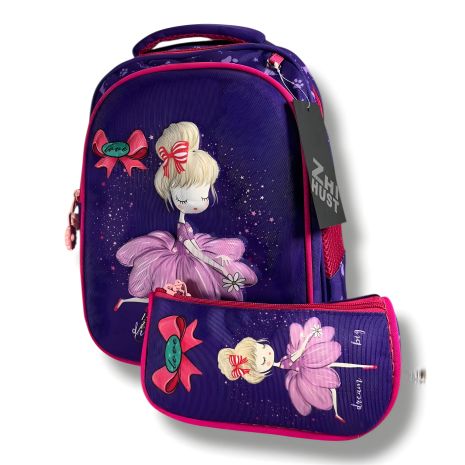 Каркасний рюкзак для дівчаток шкільний 6-9 років, фіолетовий, місткий та легкий, принт Балерина