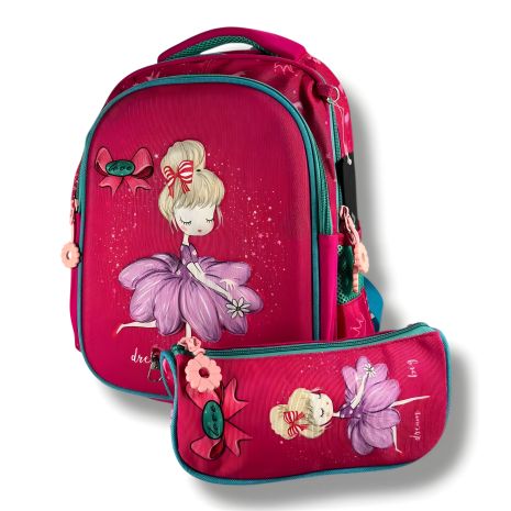 Каркасний шкільний рюкзак для дівчаток 6-9 років, рожевий, місткий та легкий, принт Балерина з ортопедичною спинкою