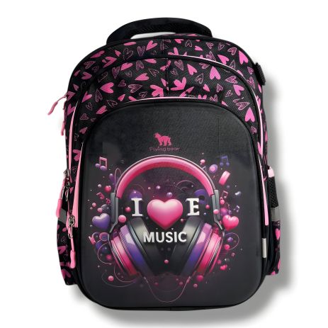 Шкільний рюкзак для дівчинки з принтом "Навушники", каркасний, місткий, 22л