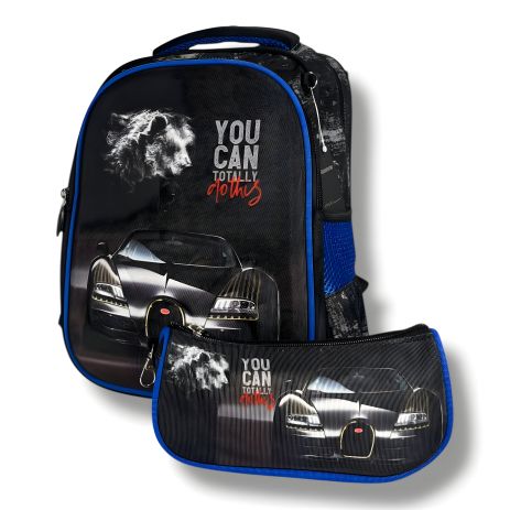Школьный рюкзак с принтом суперкара для мальчиков 1-4 классов, вместительный и легкий, с пеналом в комплекте
