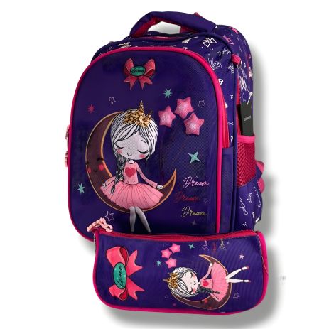 Фиолетовый школьный рюкзак с принтом балерины: вместительный и легкий, для девочек