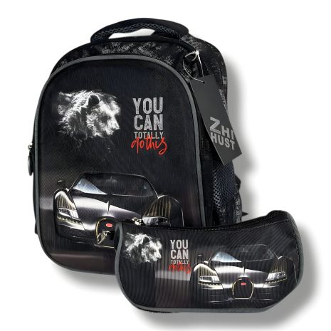 Шкільний рюкзак на 3 відділення для хлопчиків 1-4 класів із принтом суперкара, місткий та легкий
