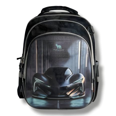 Школьный рюкзак для мальчика с принтом Черная Машинка, каркасный и вместительный, 22 л