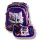 Шкільний Каркасний рюкзак для дівчаток з принтом котика, фіолетовий, пенал у комплекті, місткий та легкий